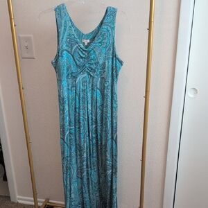 2/$20 Talbots Teal Paisley Maxi Dress MP Medium